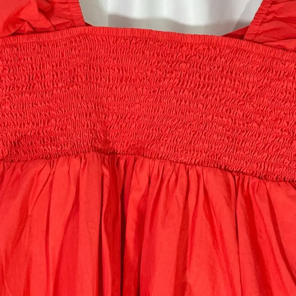 NWT Free People Lindsay Rose Babydoll Dress Red Ruched Puff Sleeves XS - Picture 6 of 7